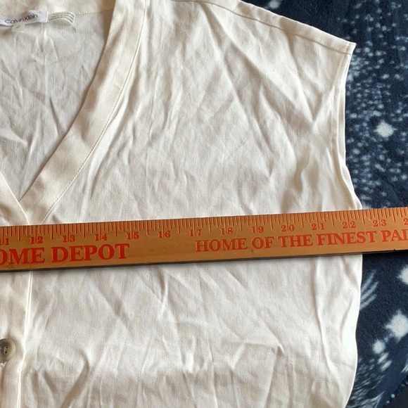 NWOT Calvin Klein Off-White Linen Blend Button Down Blouse in Size M. - Picture 6 of 12